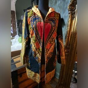 Vtg Lady UtexDashiki Print Bohemian Boho Style Jacket Hoodie Heart Love Small